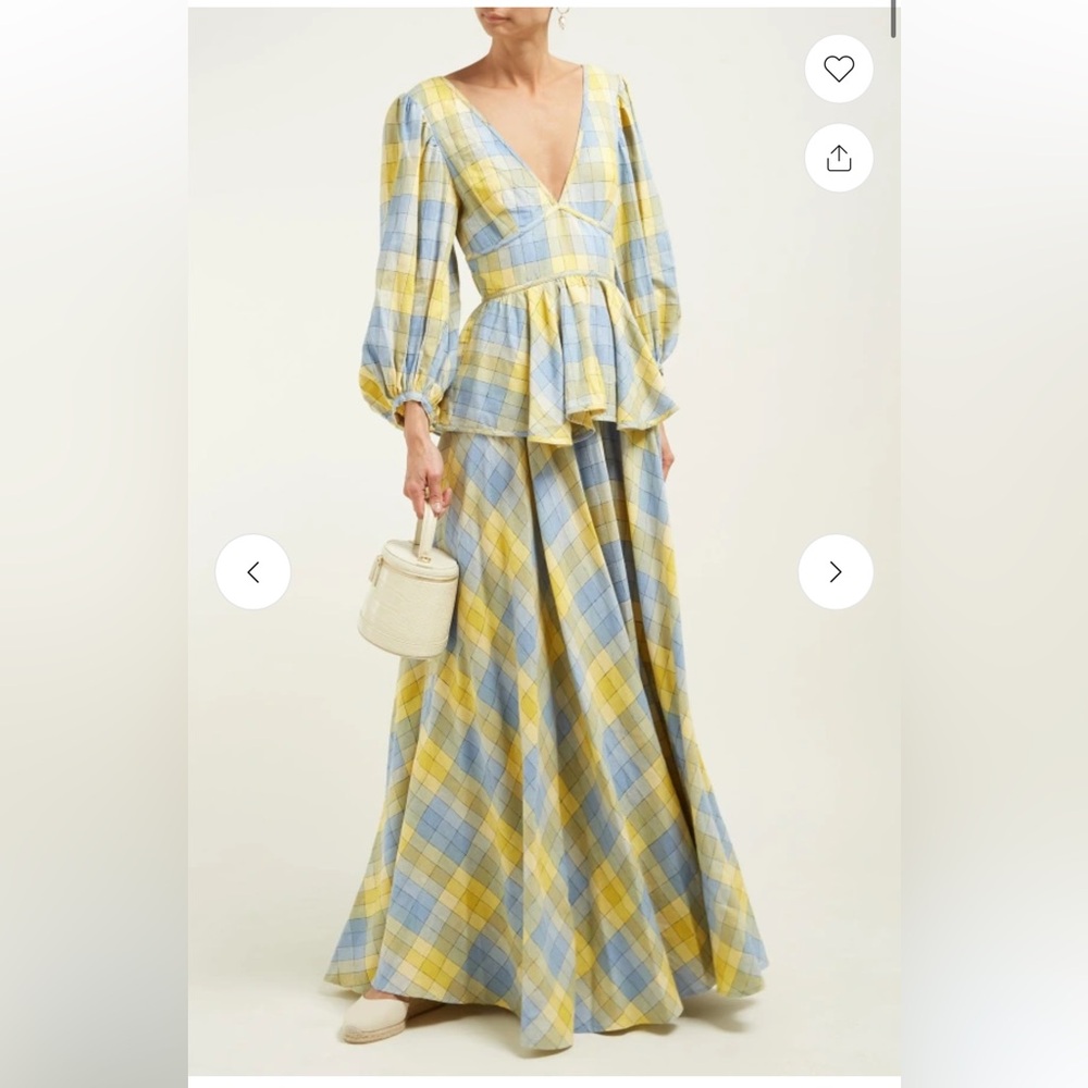 STAUD Blue and Yellow Checkered Dress